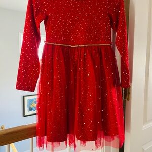 Hanna Andersson Red Dress with Gold Dots and  Tulle (tiny moons and starts)
